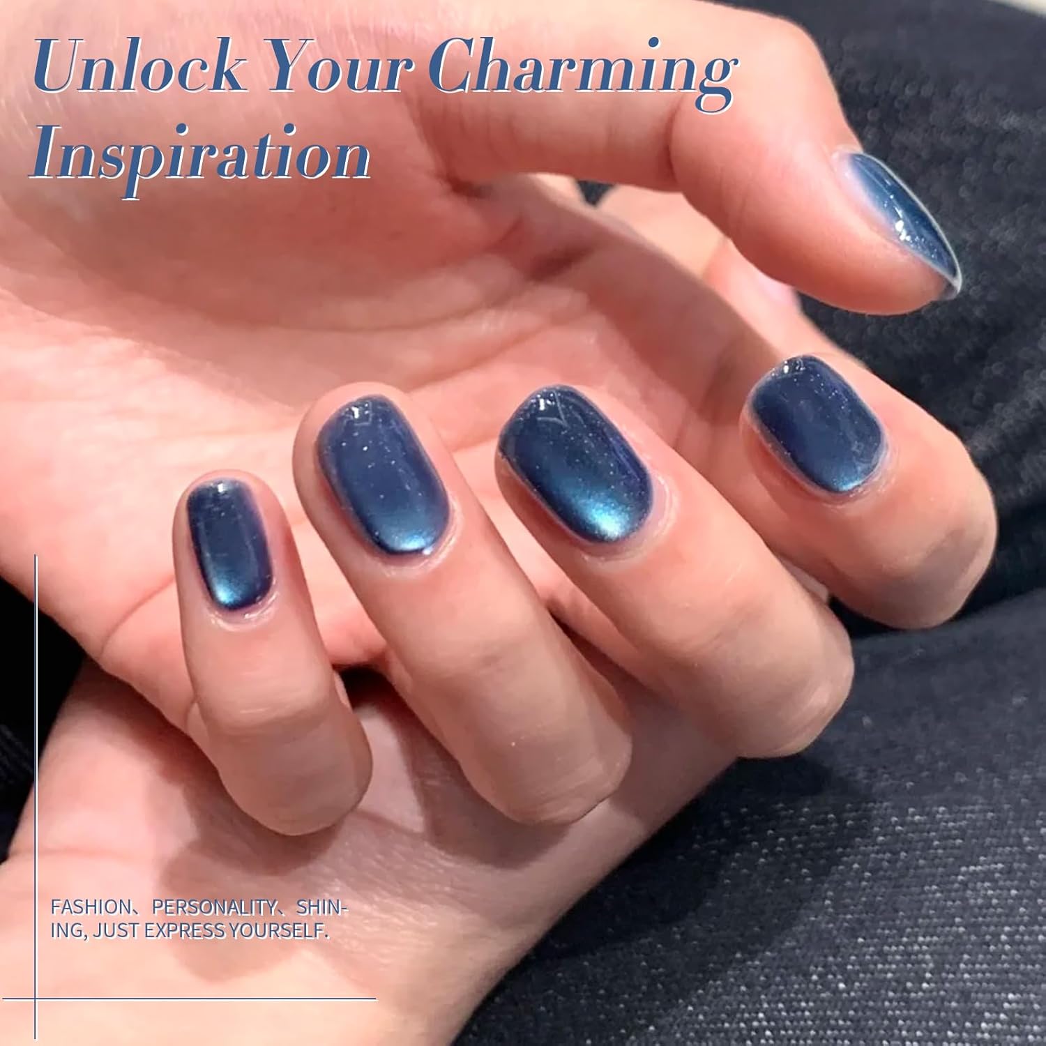 Born Pretty Cat Magnetic Eye Gel Nail Polish,Dark Blue Lover Jelly Glass Magnetic Gel Polish Glitter Soak Off Nail Art Salon Manicure Home Gift 15ml-BrightBean Baby