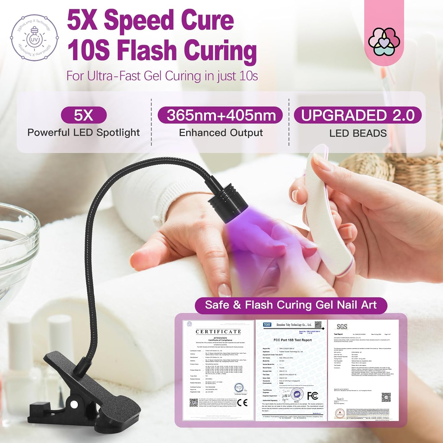 SAVILAND Gooseneck U V Lamp for Gel Nails: 360°Adjustable U V Light for Gel Nails 10S Fast Curing Nail Lamp Hands Free 5W LED Flash Cure Gel Light Gel Nail Portable Salon DIY Nail Tech Manicure-BrightBean Baby