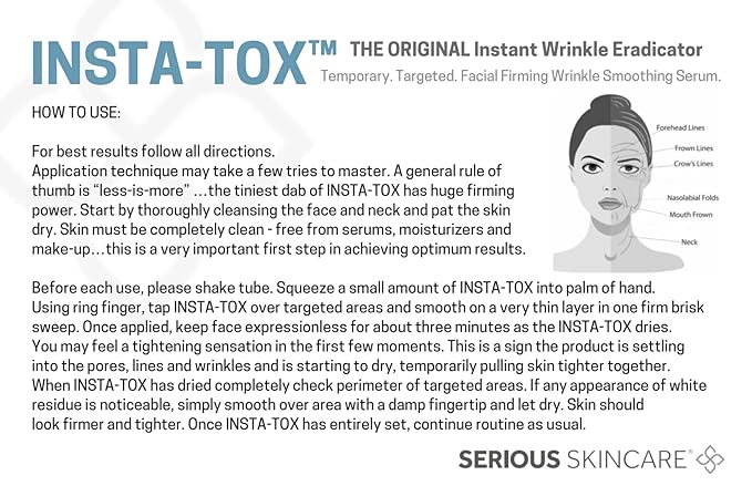 Serious Skincare INSTA-TOX Instant Wrinkle Smoothing Face Serum - Improves Appearance of Fine Lines - Temporary Skin Tightener - Line Filler .75 oz (1Pack)-BrightBean Baby