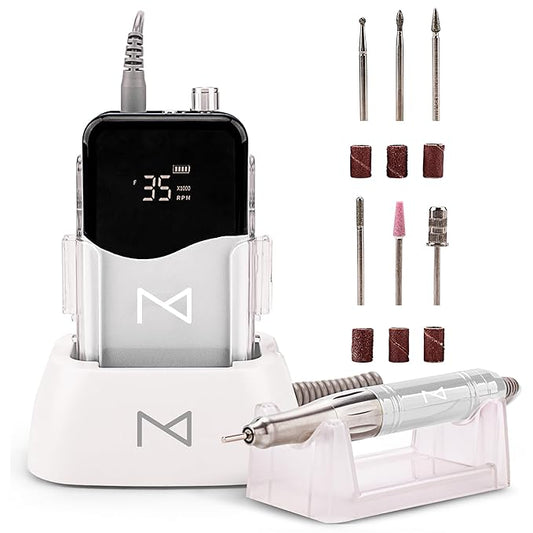 M Mase- Professional Nail Drill Machine - Coreless 2-in-1 Nail File - Electric, Cordless, 35000 RPM, HD Display - Electric Nail Drill for Professional & Home Use (White)-BrightBean Baby