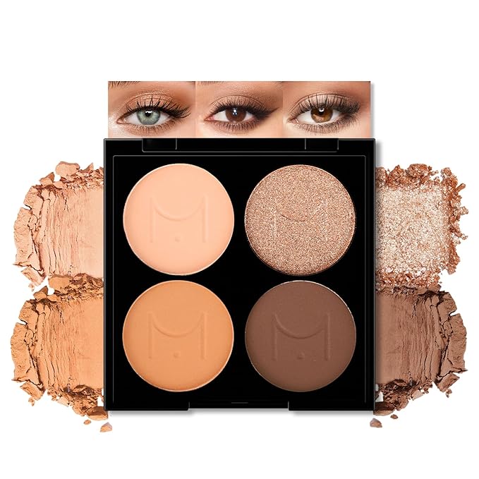 Erinde Quads Matte Eye Shadow Powder Makeup Palette, Nude Neutral Brown Matte Shimmer Eyeshadow, Long Wearing Waterproof Everyday Eye Makeup, sombras de ojos, with Built-In Mirror, 01-BrightBean Baby