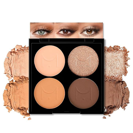 Erinde Quads Matte Eye Shadow Powder Makeup Palette, Nude Neutral Brown Matte Shimmer Eyeshadow, Long Wearing Waterproof Everyday Eye Makeup, sombras de ojos, with Built-In Mirror, 01-BrightBean Baby
