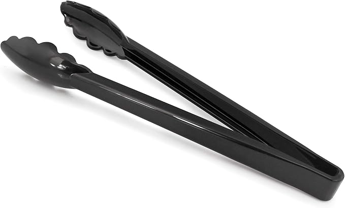 New Star Foodservice 35513 Utility Tong, High Heat Plastic, Scalloped, 12 inch, Set of 12, Black