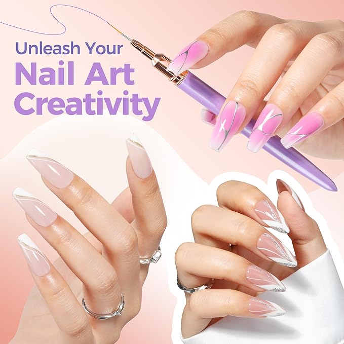 UNA GELLA Nail Art Pens Metallic, Liner Brushes Set For Nail Art Gel Polish, 5Pcs Purple Color, Detail Nail Art Design Painting Brush Set For Nails Gel Fine Drawing Nail Tools, Sizes 7/9/11/15/25mm-BrightBean Baby