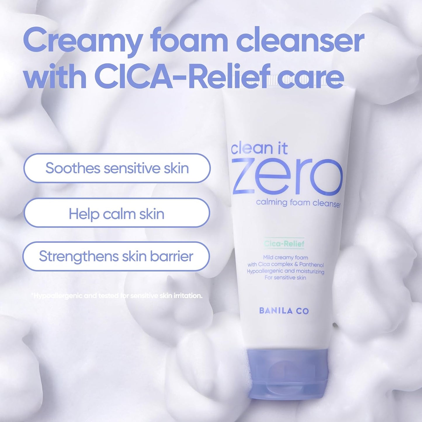 BANILA CO Clean It Zero Calming Foam Cleanser | Rich Lather Hydrating Cleansing With Soothing Finish | CICA Relief for Sensitive Skin | Vegan & Hypoallergenic (150ml / 5.07 fl.oz)-BrightBean Baby