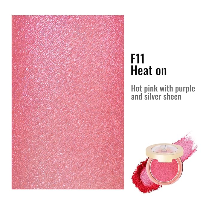 Oulac Luminisers Powdery Blusher for Cheeks Face Glow,Brighten Skin As Highlighter Makeup, Shimmer Blusher,Buildable and Vegan Cosmetics,4.8g F11 Heat On-BrightBean Baby
