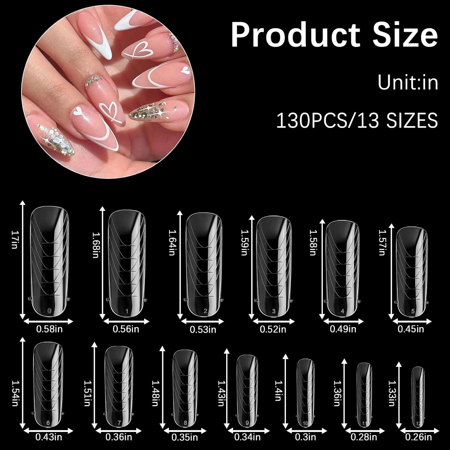 130 Pcs Poly Extension Gel Dual Nail Forms Nail Molds With Scale Builder Coffin Nail for Gel Manicure Nail Art Design Salon DIY at Home (Long Round-Head Dual Nail Forms Set)-BrightBean Baby