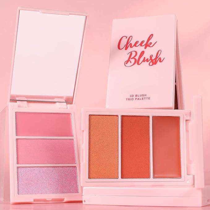 3D Blush Palette, Multi-Use Makeup Powder Blush Palette Cream Blush For Cheeks, Mulit Balm, Lightweight, Smooth, Blendable, Long-Lasting Pigment, Natural Shimmery Or Matte Finish, #01 Rose