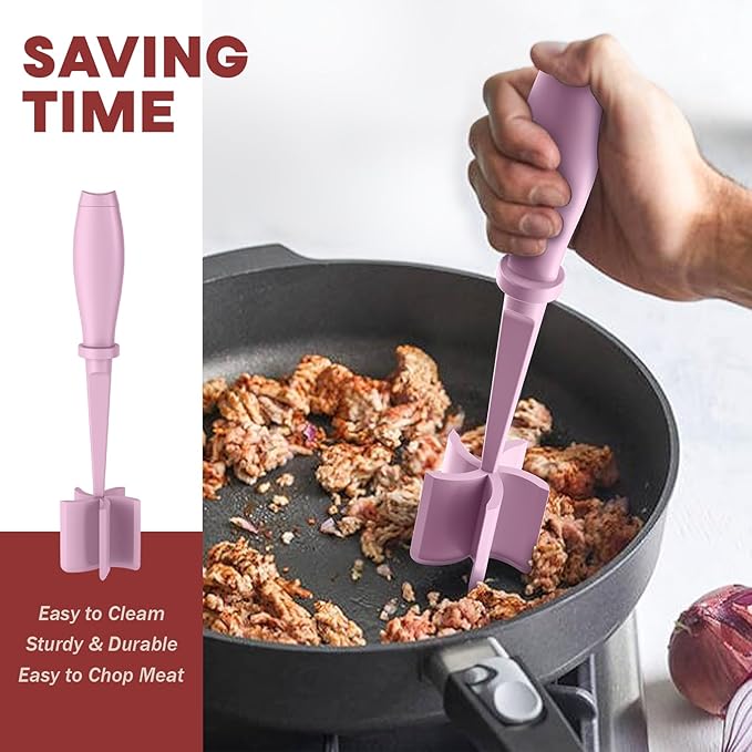 2 Pcs Meat Chopper, Hamburger Grinder, Premium Heat Resistant Smasher for Ground Beef, Burger Grinder Nylon Potato Mix Tool-Pink