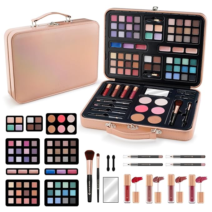 Multipurpose Makeup Kits for Teens Girls, Travel Makeup Set Non-toxic, Makeup Gift for Women Teen, Eyeshadows Blushes Bronzer Highlighter Concealer Lipgloss Eyeliner Lipliner Brushes Gold Case-BrightBean Baby