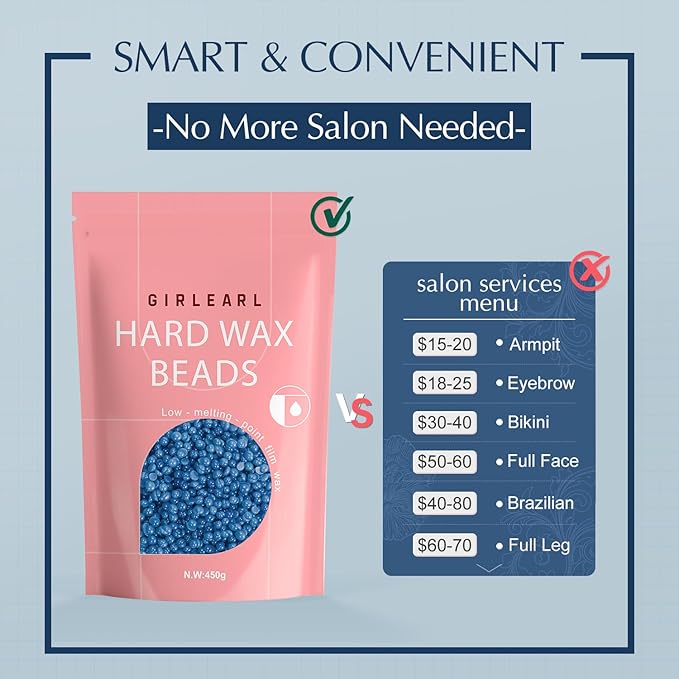 Hard Wax Beads, 1lb Wax Beans for Hair Removal, Hard Wax for Women Sensitive Skin at Home, Wax Refill Perfect for Brazilian Bikini, Eyebrow, Legs, Facial and Full Body with Chamomile Formula-BrightBean Baby