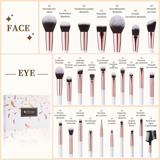 DUcare Makeup Brushes Set Professional 27Pcs Makeup Brushes Premium Synthetic Kabuki Foundation Blending Face Powder Blush Concealers Eye Shadows Make Up Brushes Kit White-BrightBean Baby