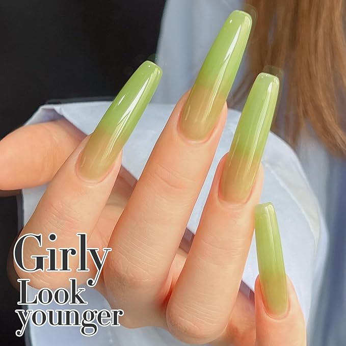 Double Rhythm Translucent Gel Polish Sheer Neutral Natural Light Milky Same Color Same Bottle 15ML Jelly Nail Polish Nail Art DIY at Home (Green-A1408)-BrightBean Baby