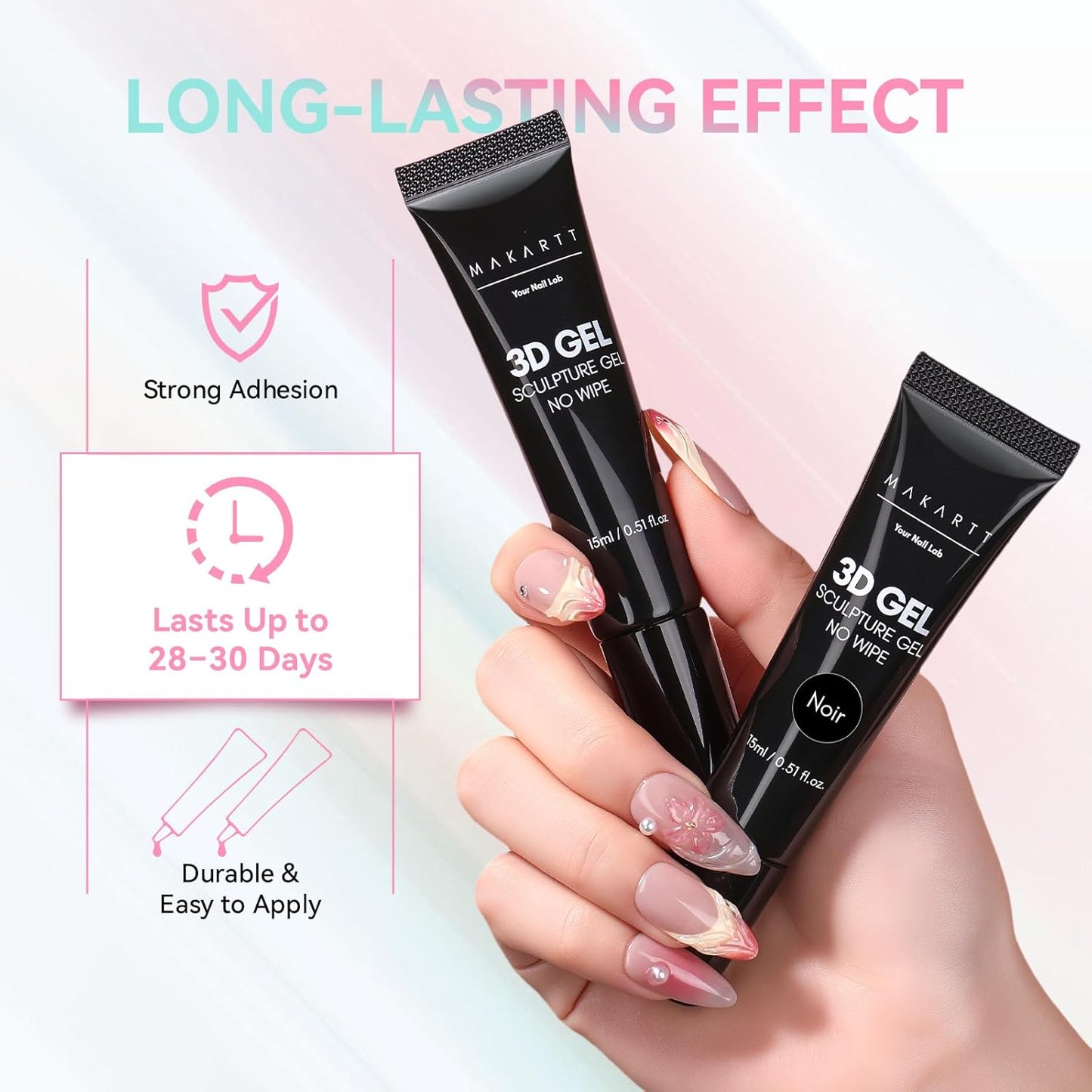 Makartt 3D Gel Nail Art Set – Clear & Noir Sculpting Gel for DIY Embossed Nail Designs – No Wipe Easy-Squeeze Tube Nail Glue for 3D Drawing, Molding, Rhinestones & Decoration (2 x 15g)-BrightBean Baby