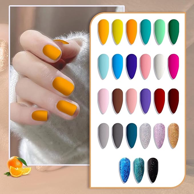 JEWHITENY 30PCS Nail Polish Kit 27 Colors Green Blue Pink Orange Gitter Sock Off Gel Polish with Matte& Glossy Top Base Coat for DIY Nail Art Manucure at Home Salon-BrightBean Baby