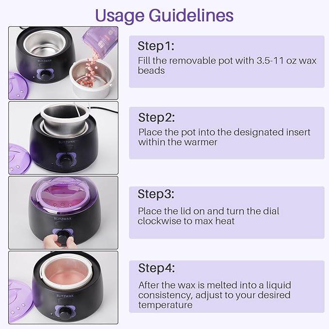 BLITZWAX Brazilian and Bikini Wax Pot for Women, Hard Waxing Warmer for Face, Legs and Body, At Home Hair Removal Machine, Beginner Friendly, Digital Fast Heating, 16oz Capacity-BrightBean Baby