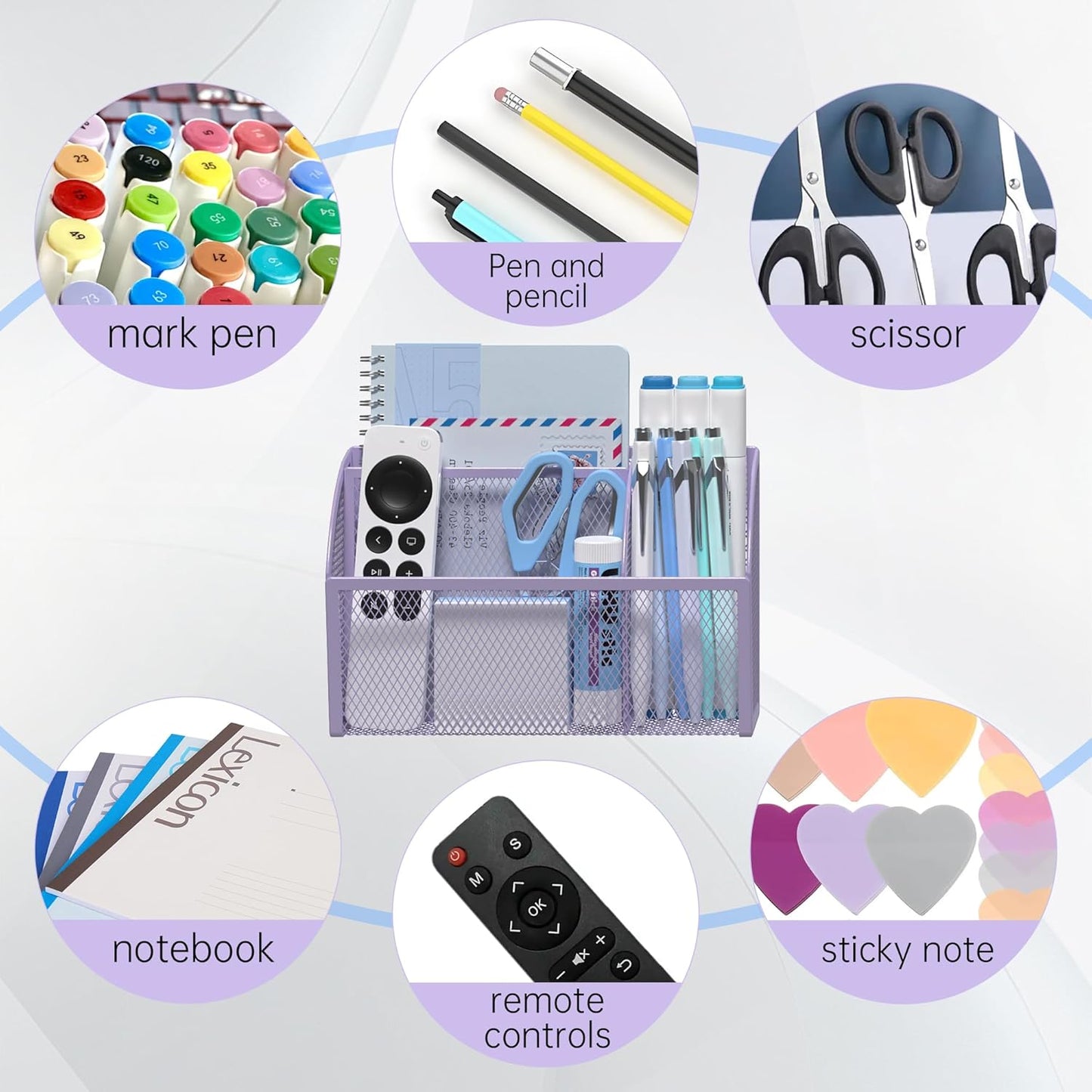 YINGHUA Strong Magnetic Pen Holder for Whiteboard and Refrigerator 3 Compartments Metal Mesh Organizer Space Saving Shelf for Office School Home and Locker - Purple-BrightBean Baby