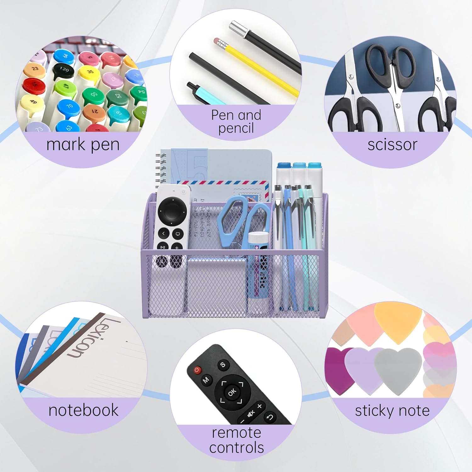 YINGHUA Strong Magnetic Pen Holder for Whiteboard and Refrigerator 3 Compartments Metal Mesh Organizer Space Saving Shelf for Office School Home and Locker - Purple-BrightBean Baby