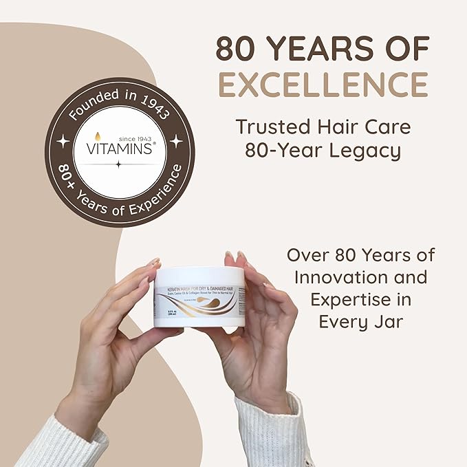 VITAMINS hair cosmetics Keratin Hair Mask - Deep Repair Conditioner with Biotin & Castor Oil - For Damaged, Dry, Curly, Straight, Thin & Fine Hair - Intense Collagen Protein Treatment-BrightBean Baby