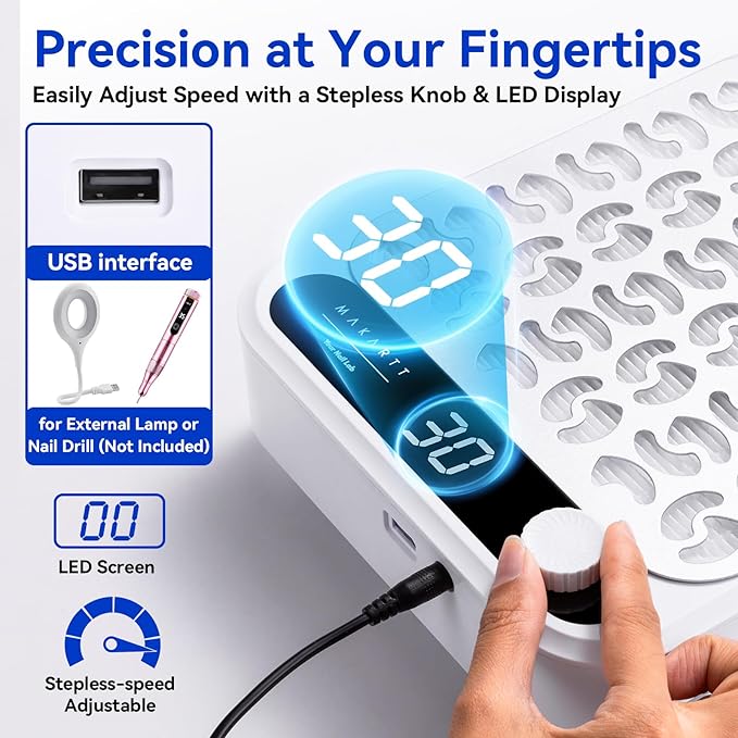 Makartt Nail Dust Collector - Professional Powerful Suction Larina Dust Collector Nail Tech LED Display, Adjustable Speed Reusable Filter, Strainer Panel for Acrylic Nail Polishing Manicure Salon Home-BrightBean Baby