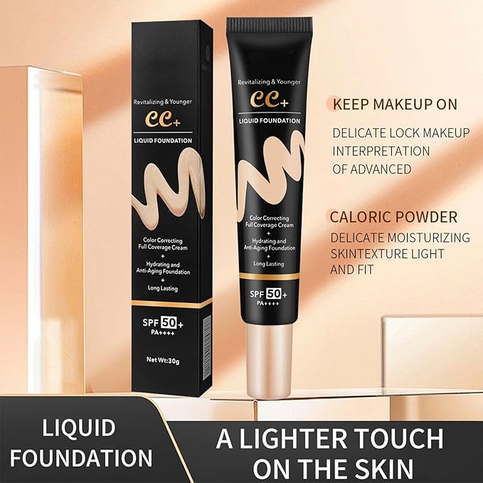 CC Color Correcting Full Coverage Cream SPF 50, CC Cream Foundation, Cover Blemish, Correcting Uneven Skin Tone, Oil Control, Lightweight Waterproof Long Lasting Hydrating CC Cream (Ivory)-BrightBean Baby