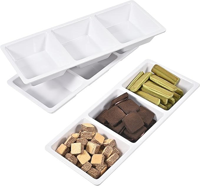 Blue Boat Divided Melamine Serving Platter Set of 3, Stackable, Easy to Clean, Dishwasher Safe, Housewarming Gift, All Seasons, Appetizer, Snack, Fruit, Cheese, Charcuterie (3, 14.5“ x 4.9“)