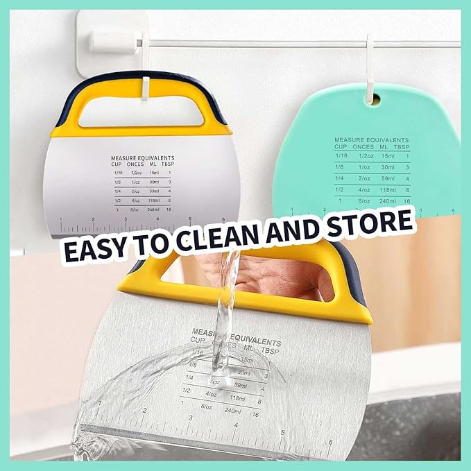 YGDZ Dough Scraper 2 PCS, Stainless Steel Bench Scraper With Grip, Plastic Dough Cutter with Measuring Scale, Multipurpose Pizza Cutter, Pastry Scraper, Bread Scraper for Baking, Dough, Cake