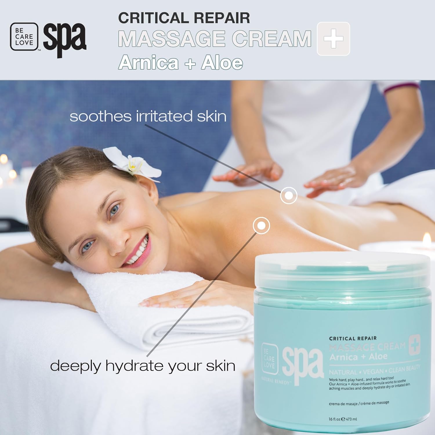 Be Care Love Spa Critical Repair Massage Cream with Organic Arnica and Organic Aloe Natural Vegan Clean Beauty Made in USA 16 fl oz-BrightBean Baby