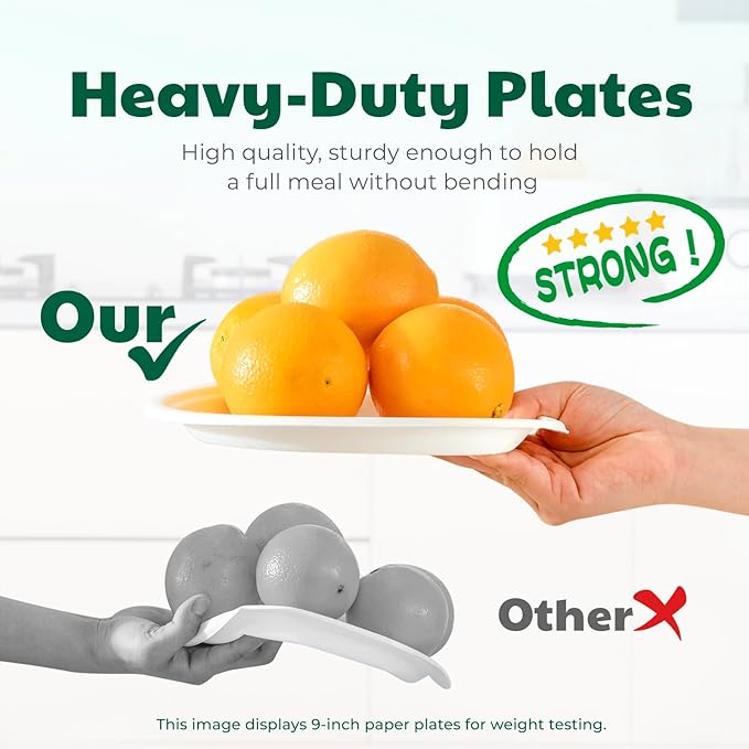 100% Compostable Paper Plates, 7 Inch, 125 Count, Heavy Duty Disposable Plates by Biodegradable Bagasse, Dessert Plates Bulk for Party | Microwave-Safe | Soak-Resistant, Cut Resistant