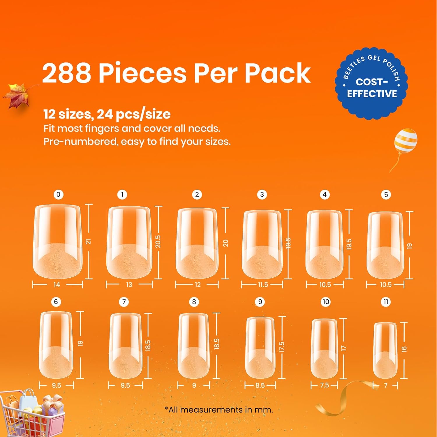 Beetles Short Square Gel Nail Tips 12 Sizes 288 PCS Half Matte Full Cover False Nails Clear Acrylic Nails Glue on Nails for Girls Women DIY Nail Extension-BrightBean Baby