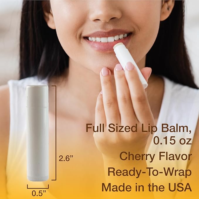 Nature's Bees - DIY Bulk Lip Balm Kit, Natural Cherry Flavor - 48 Blank Lip Balm Tubes w/ 60 Labels - Easy to Use - Customizable Templates - Beeswax, Cocoa Butter, Coconut Oil, Aloe - .15 oz (4.2g)-BrightBean Baby