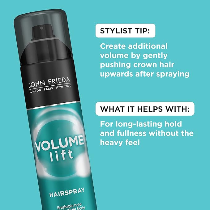 John Frieda Volume Lift Hairspray, Volumizing Hairspray with Air-Silk Technology for Fine or Flat Hair, Adds Body, Long-Lasting Hold, and Fullness for Fine, Thin Hair, 10 Oz, Pack of 2-BrightBean Baby