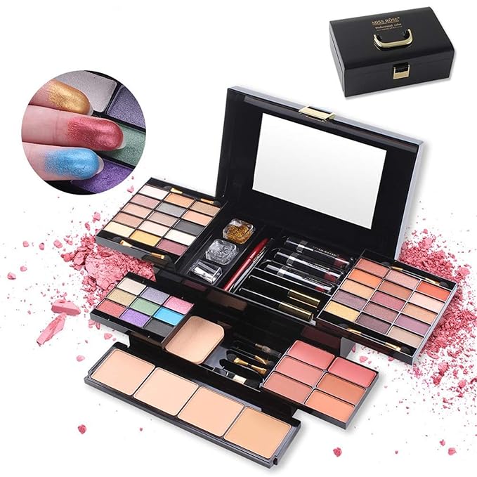 54 Colors All in one Makeup Gift Set Holiday Birthday Beauty Cosmetic Essential Starter Bundle Include 39 Eyeshadow Palette, 6 Blush, 6 Sponge Stick, 4 Compact Powder, 3 Lipstick, Eyeliner-BrightBean Baby