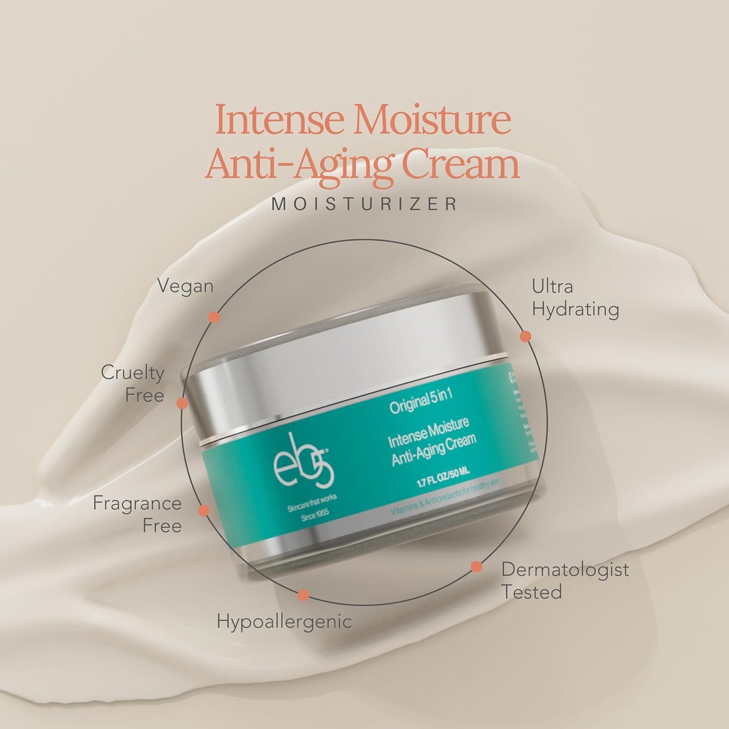 eb5 Intense Moisture Anti Aging Moisturizer Face and Neck Cream- Tone & Tighten Skin with Retinol, Fade Fine Lines and Wrinkles with Vitamin E, A and B5-4oz-BrightBean Baby