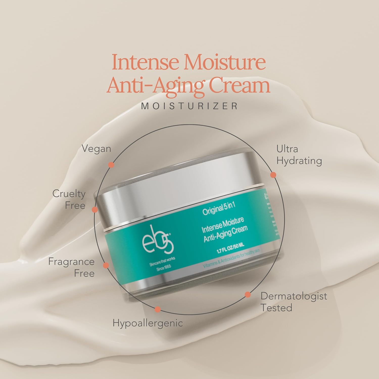 eb5 Intense Moisture Anti Aging Moisturizer Face and Neck Cream- Tone & Tighten Skin with Retinol, Fade Fine Lines and Wrinkles with Vitamin E, A and B5-4oz-BrightBean Baby