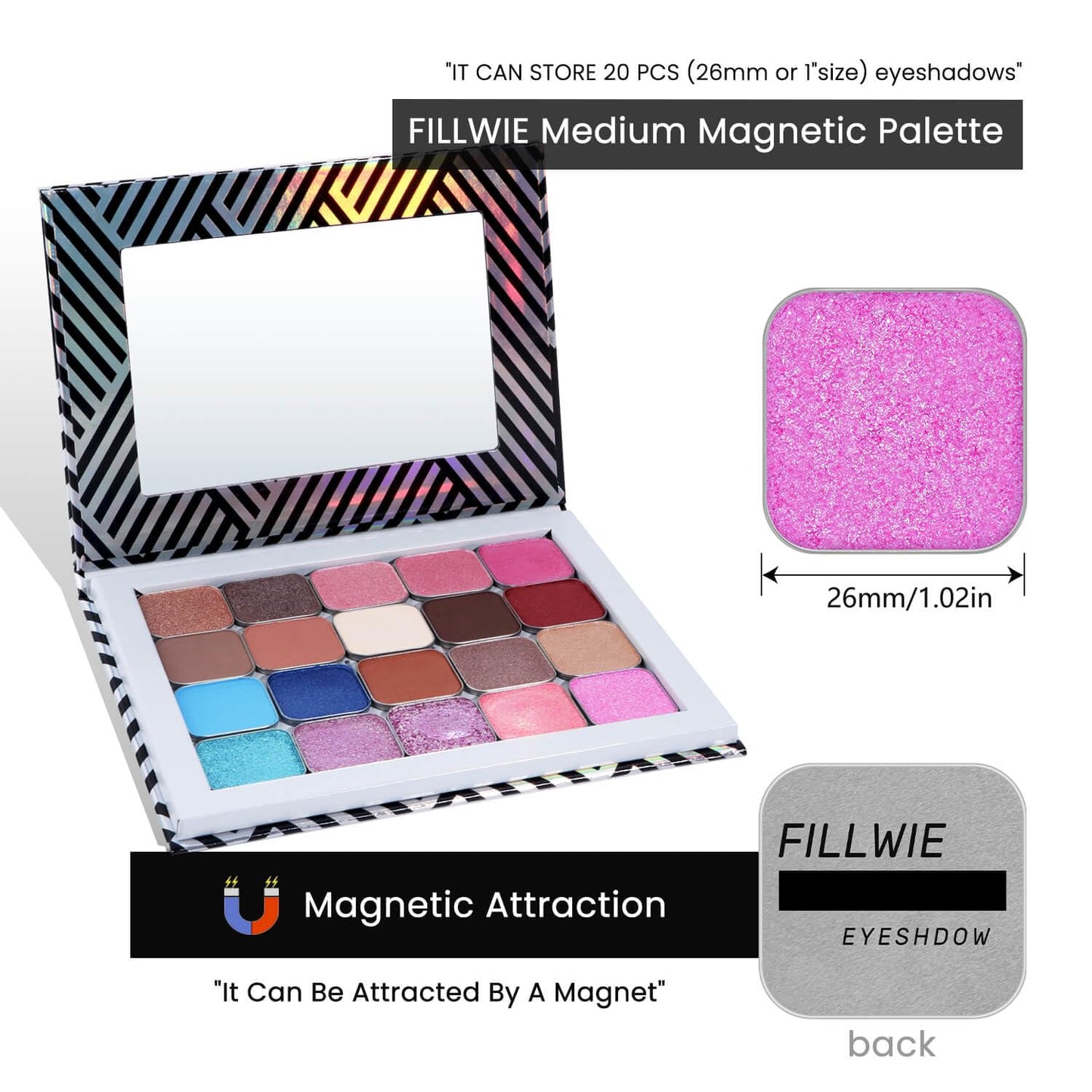 Chameleon Single Eyeshadow,Soft Pink-White,Pressed Powder,High Pigment,Smudge-Proof, Smooth Blend, All-Day Wear,Square Pan,Fits Magnetic Palettes(Opal Kiss)-BrightBean Baby