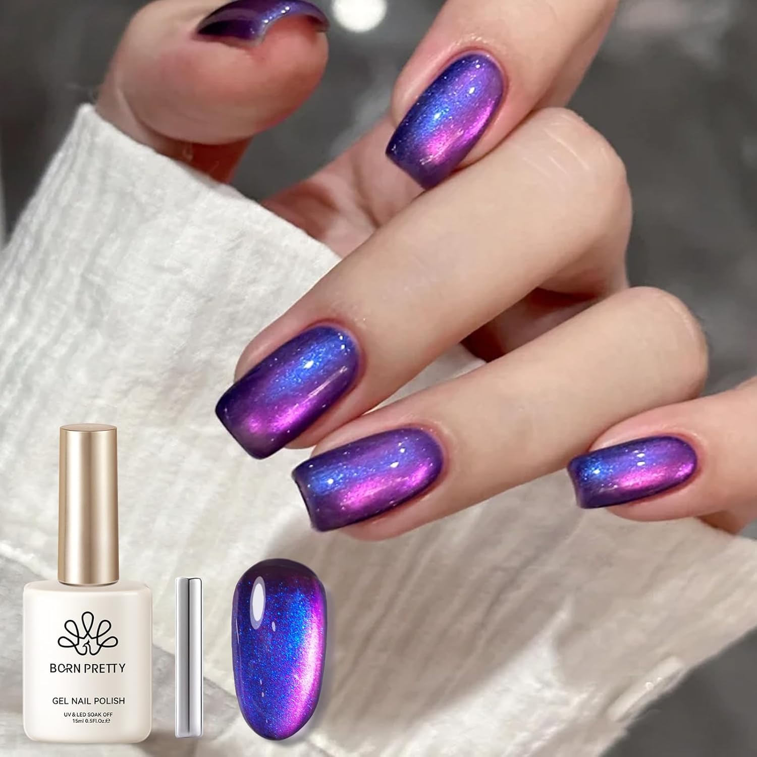 BORN PRETTY Cat Magnetic Eye Gel Nail Polish,Firefly Magnetic Gel Polish Blueberry Cat Magnetic Eye Gel Manicure Nail Art DIY 15ml-BrightBean Baby