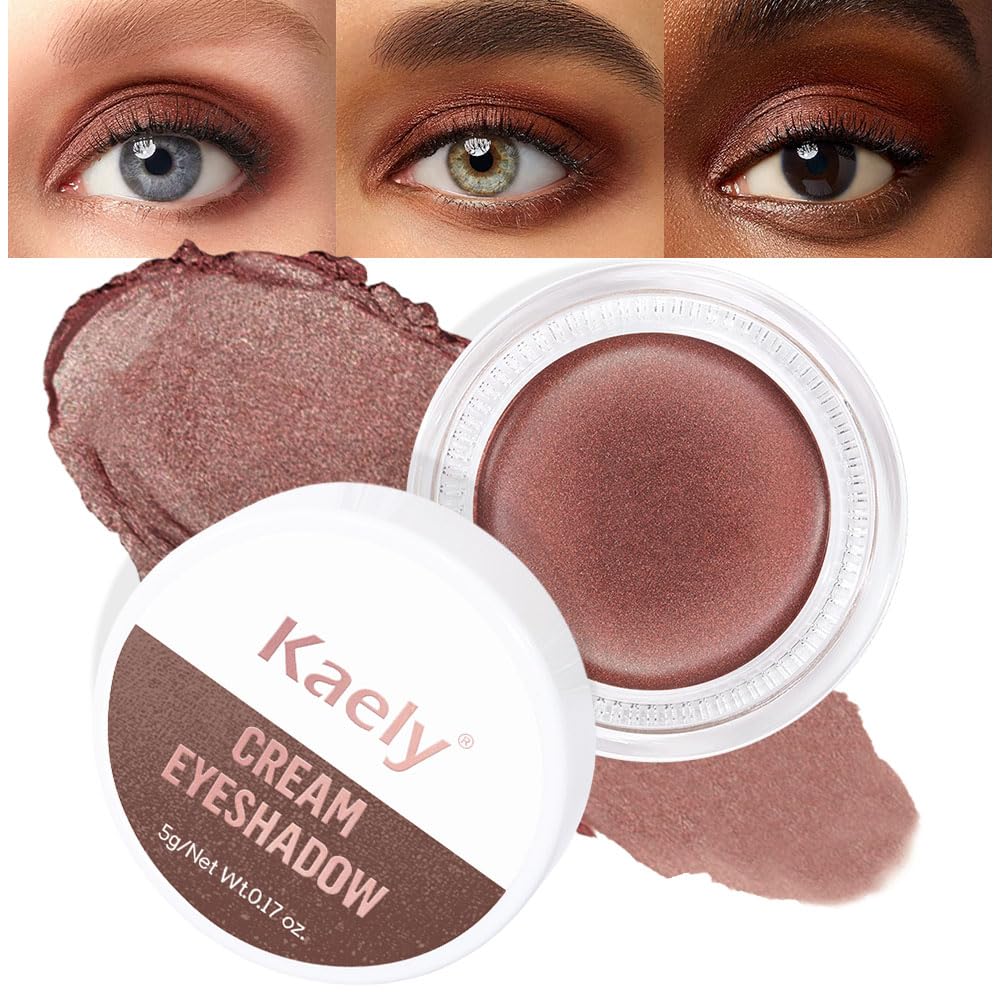 Kaely Single Cream Eyeshadow Pot, Cocoa Shimmer Eye Shadow for Older Women High Pigmented Waterproof, Natural Eyeshadow Palette Makeup Brightener, sombras en crema para ojos, Blendable, 21-BrightBean Baby