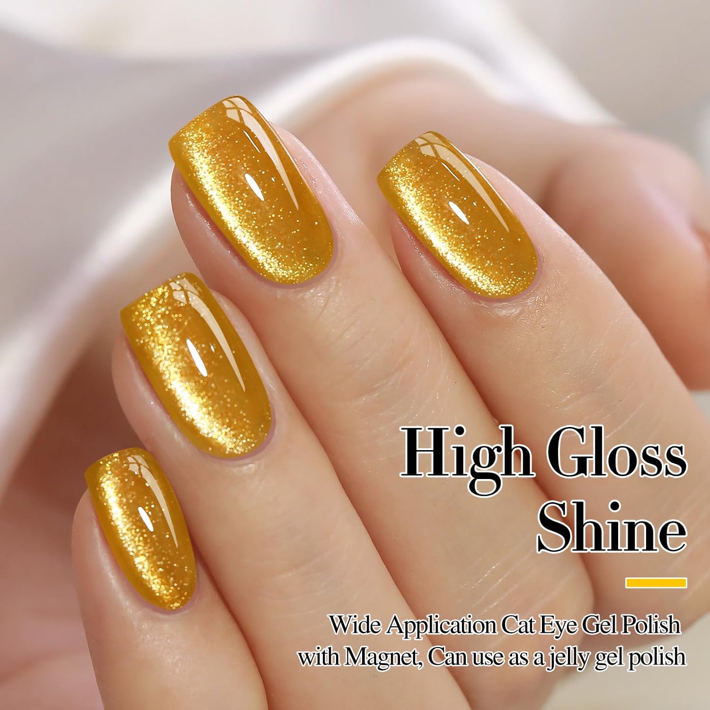 Double Rhythm Jelly Glass Cat Eye Gel Polish with Magnet 15ML Holographic Glitter Shimmer Translucent Sheer Color Magnetic Nail Polish Salon DIY at Home (Gold Cat-MC1025)-BrightBean Baby
