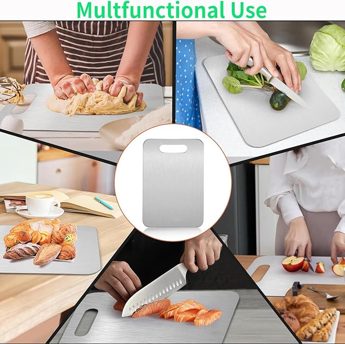 Katuchef Titanium Cutting Board - New Upgrade 100% Pure Titanium Cutting Boards for Kitchen Double Sided Non Toxic Cutting Board,Hygiene Durable Dishwasher Safe Chopping Board (M13.38IN*9.05IN)