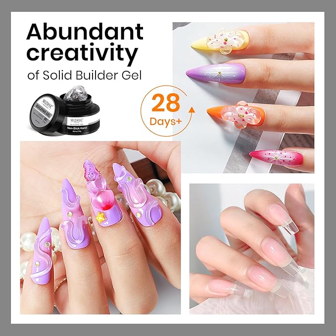 MIZHSE 30g/1oz Solid Builder Gel for Nails and 15g 3D Painting Gel, Clear Hard Gels for Nails Sculpting Nails Art Soak Off U V LED Builder Salon Home DIY Manicure-BrightBean Baby