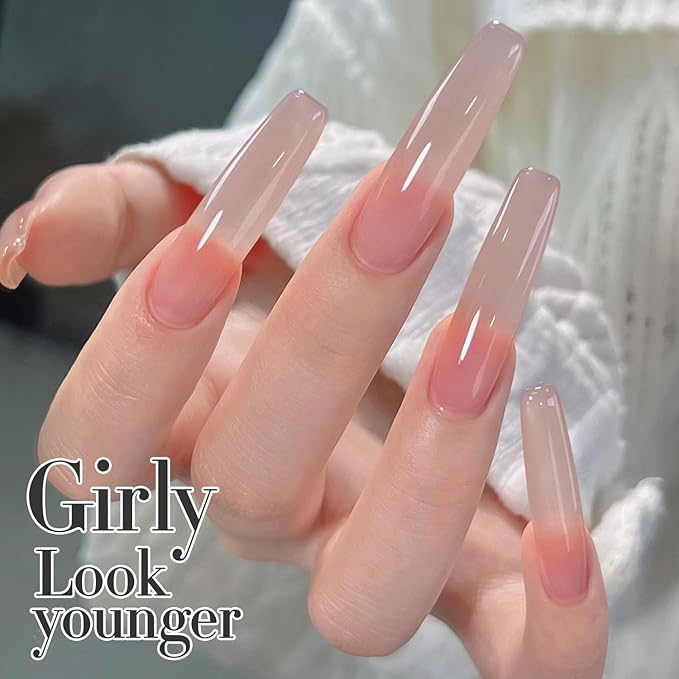 Double Rhythm Translucent Gel Polish Sheer Neutral Natural Light Milky Same Color Same Bottle 15ML Jelly Nail Polish Nail Art DIY at Home (Milky Nude Purple-A1414)-BrightBean Baby