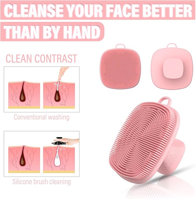 2 Pack Face Scrubber,Silicone Facial Cleansing Brush for Men & Women,Reusable Gentle Facial Waterproof Cleansing Skin Brush Exfoliating Scrubber for Sensitive Skin (Black/Pink)-BrightBean Baby
