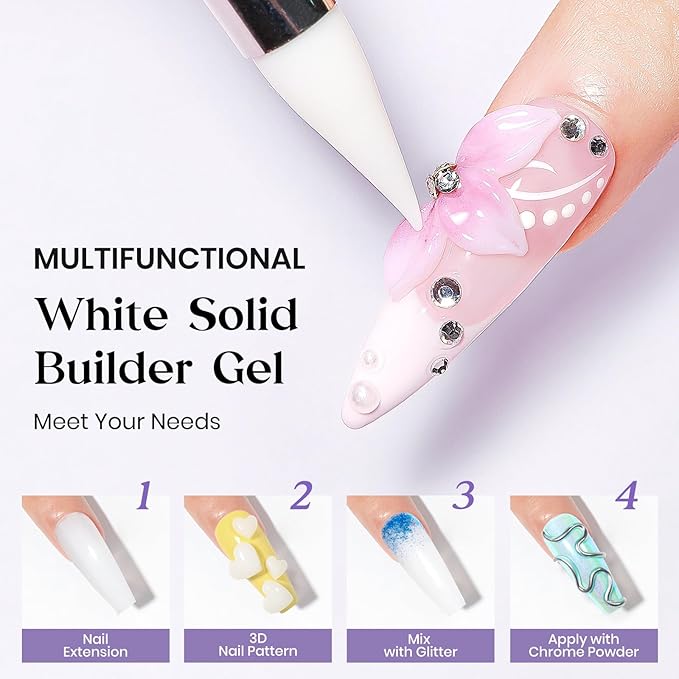 MIZHSE Solid Builder Gel, Non-Sticky White Sculpting Gel for Nails, 3D Nail Art Building Carving Modeling Hard Nail Extension Soak Off U V/LED Salon Home DIY 15g/0.5oz-BrightBean Baby