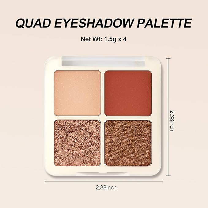 Erinde Quads Matte Eye Shadow Powder Makeup Palette, Nude Neutral Brown & Champagne Pink Shimmer Eyeshadow, Long Wearing Waterproof Everyday Eye Makeup, sombras de ojos, Maple Champagne-BrightBean Baby