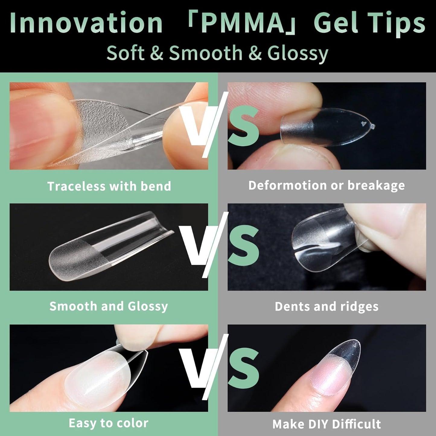 Long Square Nail Tips, 216pcs Acrylic Fake Nails Gel Nail Tips Soft, Full Cover Pre-Shaped Matte Clear Press on Nails for Extension, Diy at Home Manicure 10 Sizes-BrightBean Baby