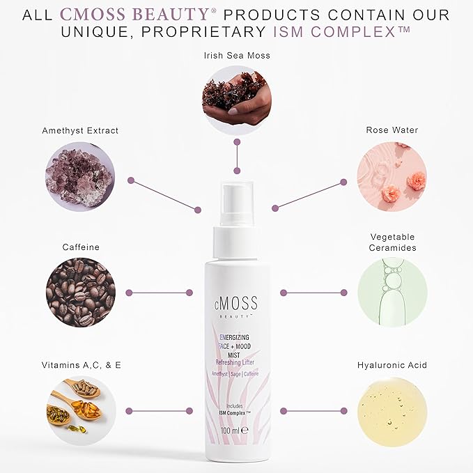 Sea Moss Infused Face and Mood Lifting Mist with Real Amethyst, Caffeine, Sage, and Hyaluronic Acid to Tighten, Brighten Skin and Calm Emotions-BrightBean Baby