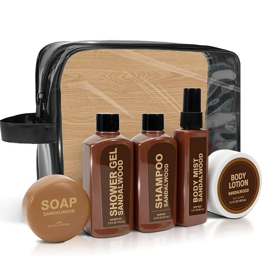 Gift Sets for Men Bath and Body Mens Gifts 6pcs Sandalwood Travel Size sets with Shampoo, Shower Gel, Soap, Body Lotion, Birthday Gifts for Men, Self Care Fathers Day Gifts-BrightBean Baby