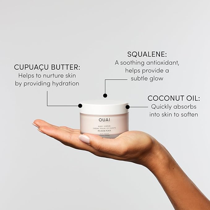 OUAI Body Cream Travel Size, Melrose Place - Hydrating Whipped Body Cream with Cupuaçu Butter, Coconut Oil & Squalane - Softens Skin and Delivers Healthy-Looking Glow - Sulfate Free Skin Care (3.4 Oz)-BrightBean Baby