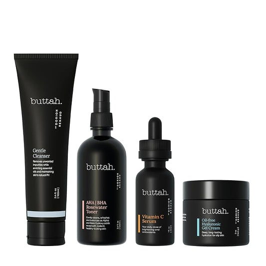 Buttah Skin Supreme Kit for Melanin Rich Skin | Oil-Free Hyaluronic Gel Cream 2 oz | Vitamin C Serum 1 oz | Cleanser 3.4 oz | Rosewater Toner 3.4 oz | Black Owned Skincare-BrightBean Baby